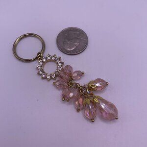 🐱 5 for $10.  Gold Keychain With Pink Crystal Beads 3 1/2" for Purse or Backpack